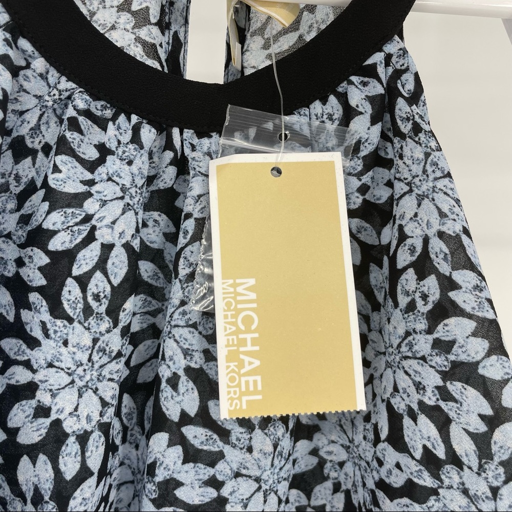 MICHEAL MICHEAL KORS NWT CLOUD NAVY BLUE BLACK FLORAL SLEEVELESS TANK TOP RUFFLE - Picture 4 of 8